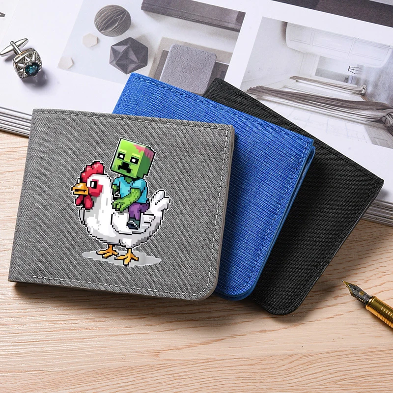 Nueva cartera Minecraftes para niño, monedero con figura de Anime de dibujos animados, moda para hombre, bolsa de tarjetas multifuncional de gran capacidad, bolsas de almacenamiento de billetes