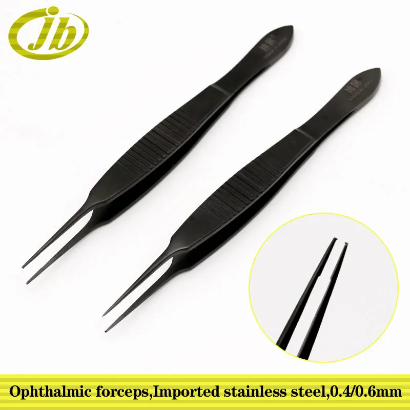 Pinzas oftálmicas de 0,3/0,4/0,6mm, instrumentos oftálmicos de acero inoxidable negro, herramienta de párpado doble, pinzas para tejidos