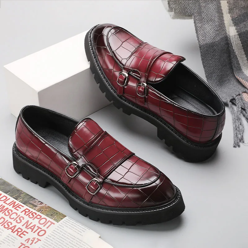 

Retro Red Business Social Shoes Men Big Size 48 Slip-On Formal Leather Shoes Man British Elegant Casual Shoes Men Dress Shoes