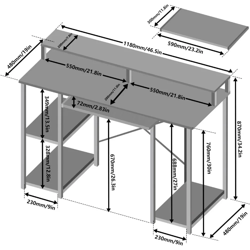 Escritorio compacto para ordenador con estantes de almacenamiento, bandeja para teclado, soporte para Monitor, mesa de estudio para el hogar y la Oficina
