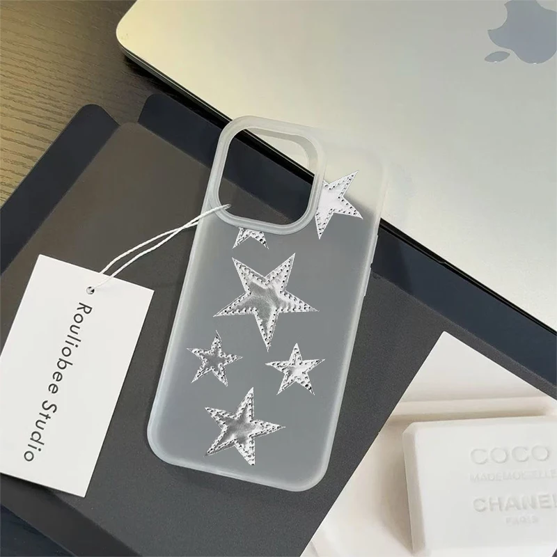 Ins Korean Silvery Pentagram Phone Case For iPhone 16 Pro Max 15 14 13 12 11 Pro Mini 7 8 Plus Creative Niche Y2K Phone Cases