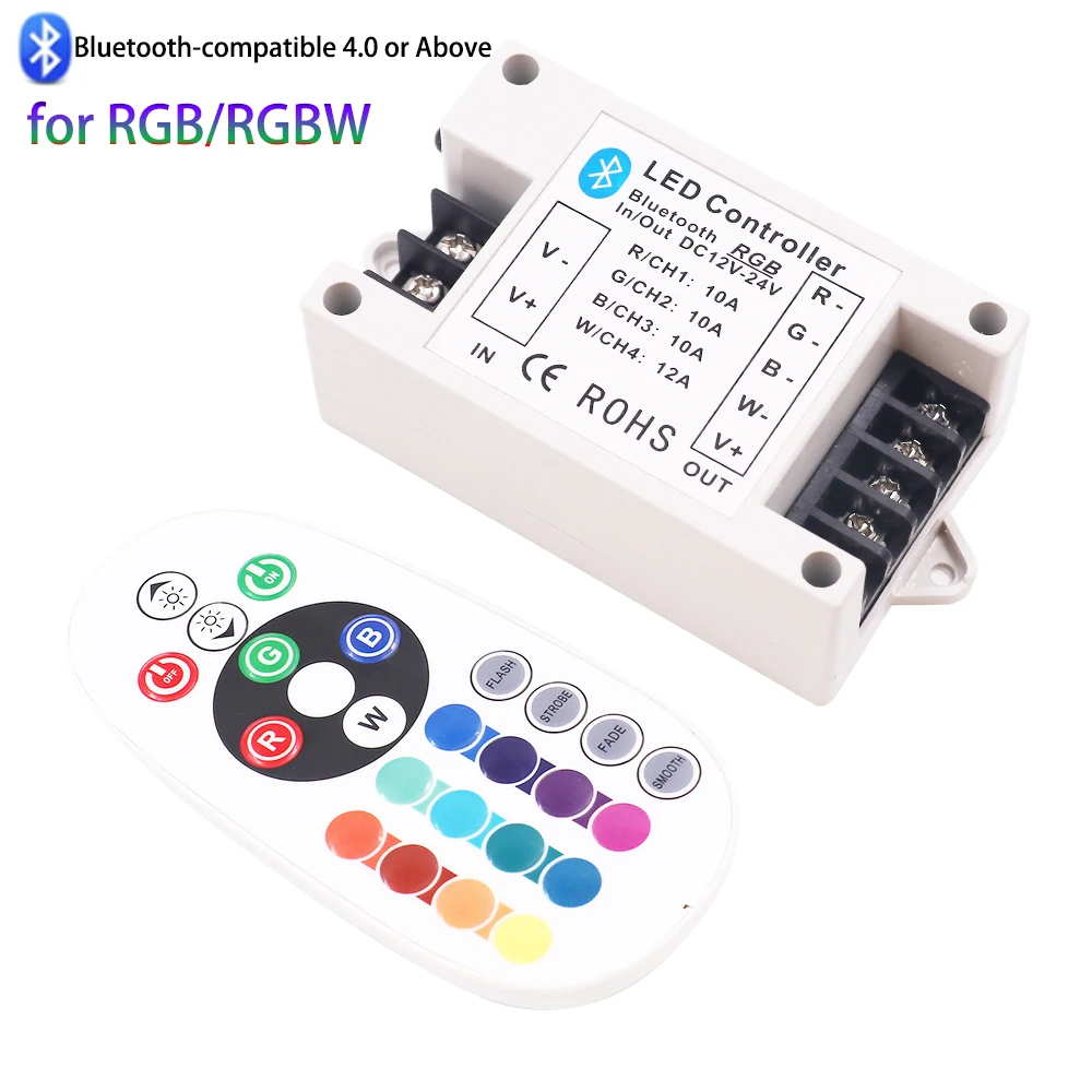 

RGB/ RGBW Bluetooth LED Controller 360W 30A/ 42A for DC12-24V RGB LED Strip Light BT RGB Controller with 24Key IR Remote Control