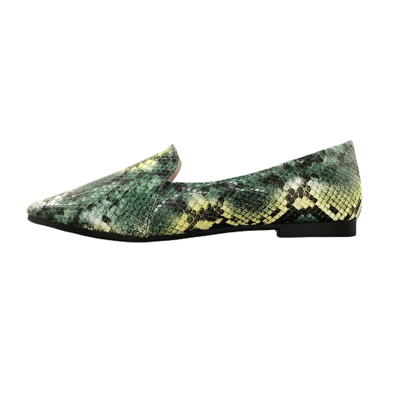 Flats for Women Snake Skin Green Black Shoes for Ladies Small Size 33 34 Pointed Head High Quality Pu Leather Comfortable Soft