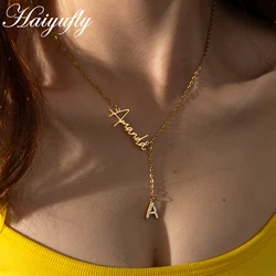 Haiyufly Personalized Custom Name Necklace for Women Zircon Letter Nameplate Cursive Pendant Stainless Steel Chain Jewelry Gift