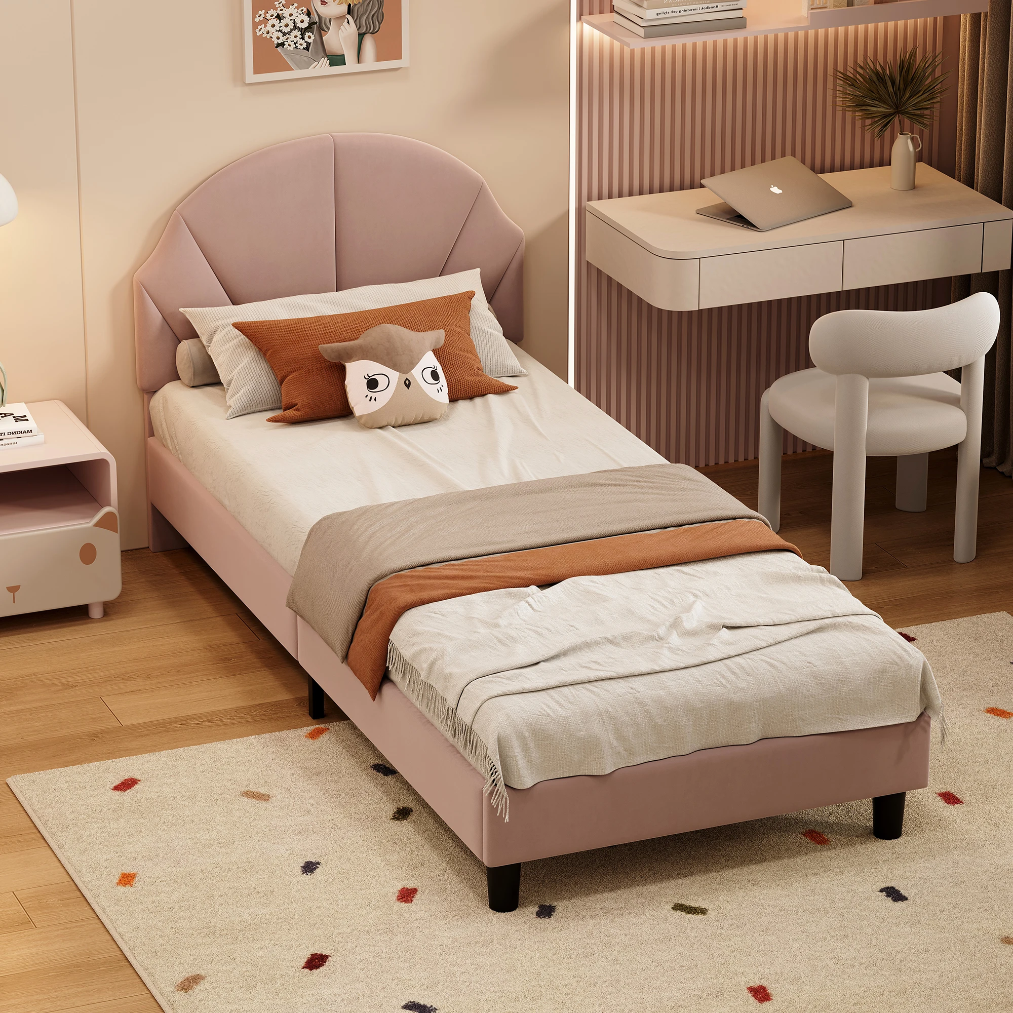 Rosahqnda gestoffeerd eenpersoonsbed 90 x 200 cm met lattenbodem en bedframe, opbergbed jeugdbed met hoofdeinde, fluwelen bed