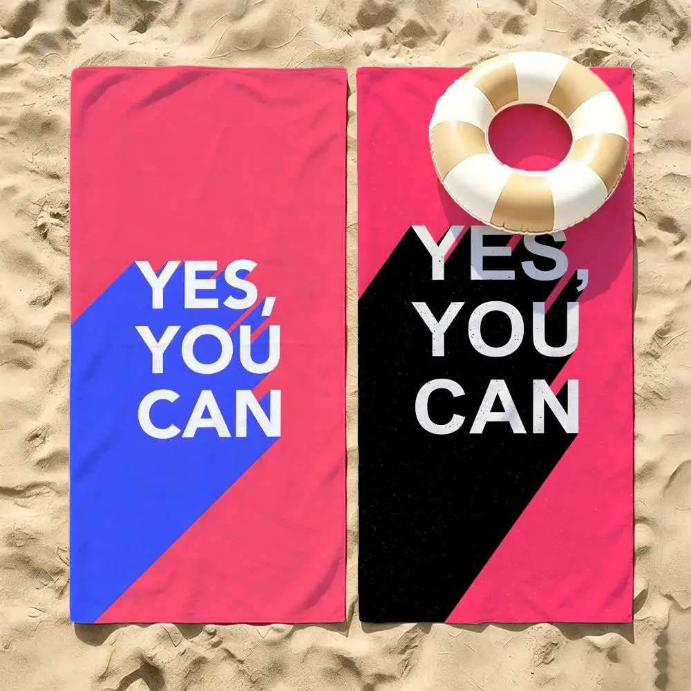 Slogan Yes You Can Towel Microfiber Beach Towel Quick Dry Absorbent Soft for Swimming Yoga Resort Travel Camping