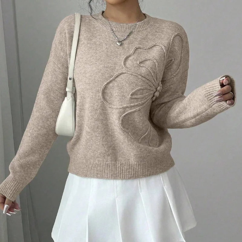 

Fashionable Crew Neck Sweater for Women Fashionable High-end Floral Design Sweater Elegant and Versatile Sweater Autumn Winter