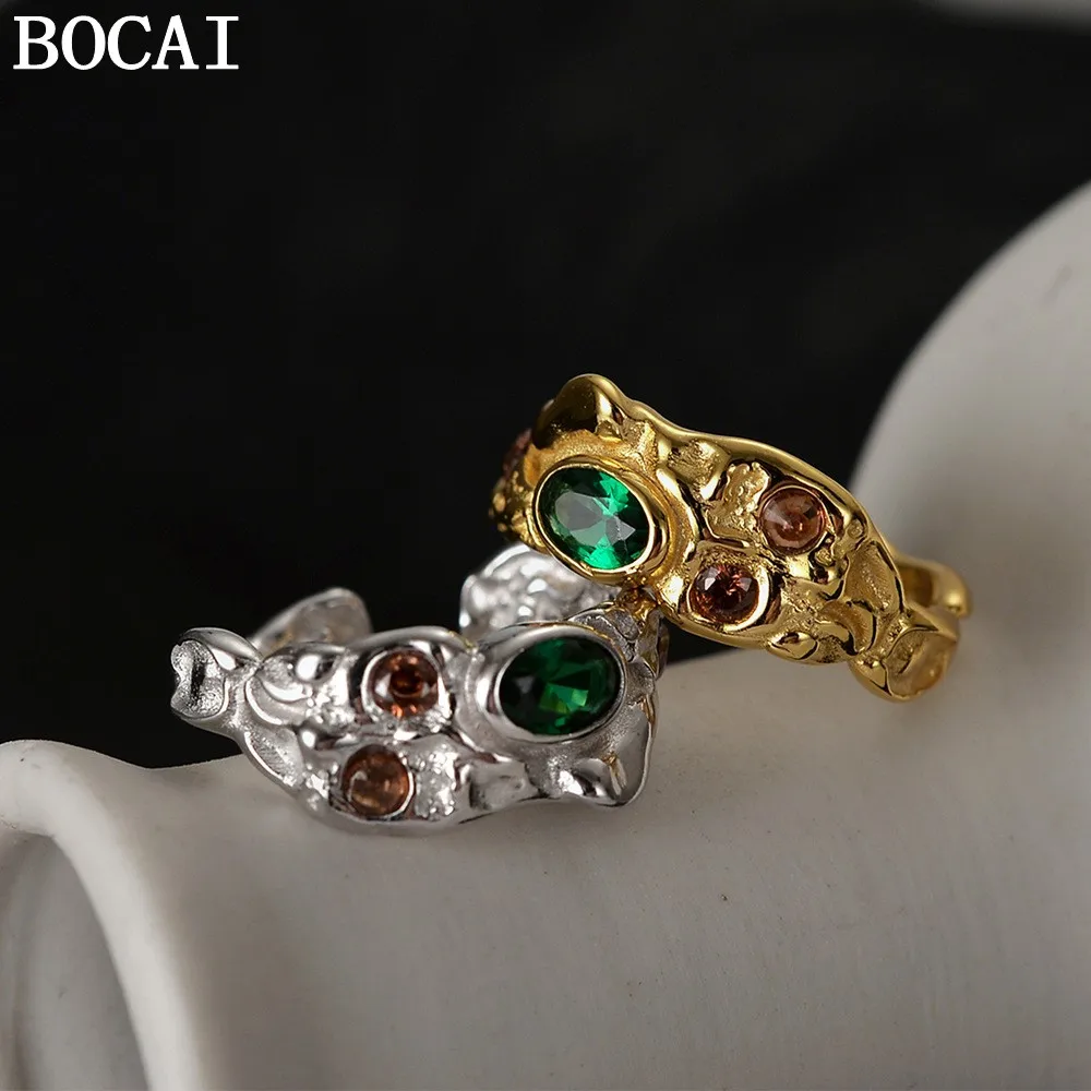 BOCAI S925 Sterling Silver Jewelry Simple And Versatile Irregular Textured Ring Women's Selected Gift