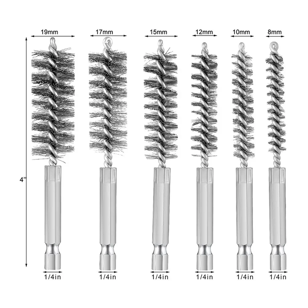 

6 Pieces Of Drilling Brushes,Stainless Steel Cleaning Brushes For Impact Drill Port / Pipe / Cylinder Hex Rod Cleaning Brush