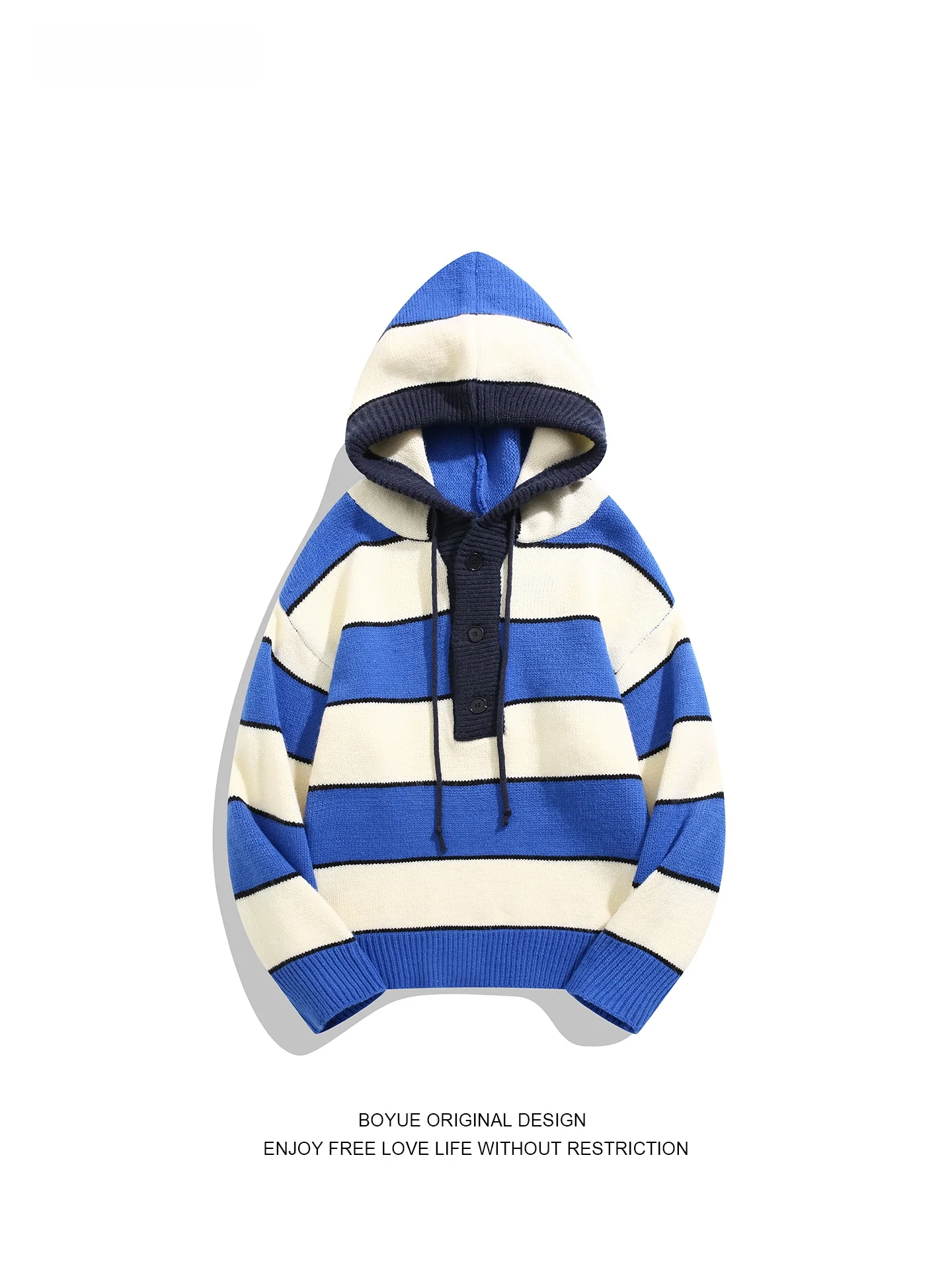 

Мужской вязаный свитер Boyue Color Blo в полоску с капюшоном, повседневный, модный, осенне-зимний, теплый, из смесового полиэстера, длинный рукав