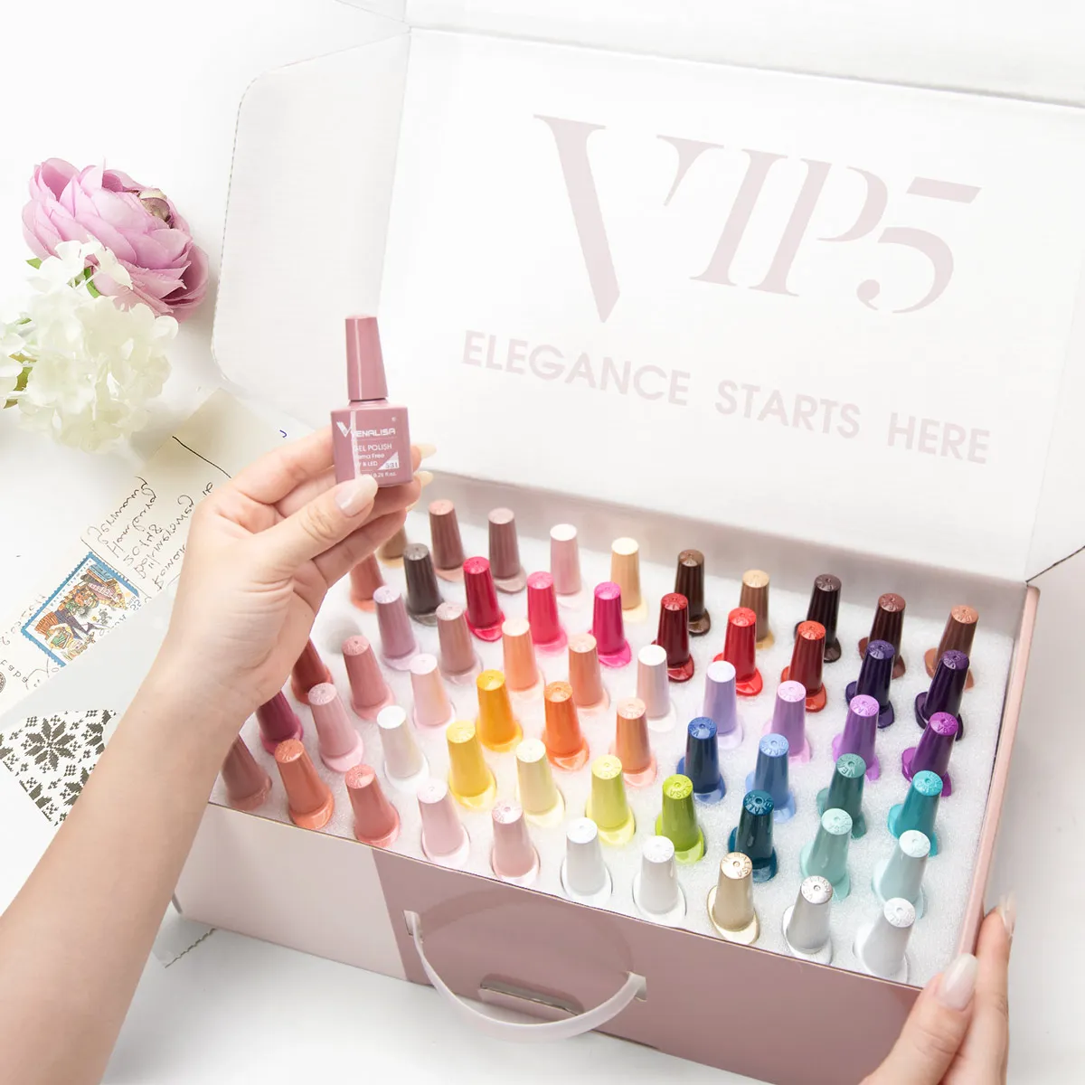 VIP5 VENALISA Gel-Nagellack-Set, Hema Free Nude Pink Glitter, wunderschöne Farbe, Nagelmaniküre, Soak Off UV-LED-Nagelgel-Lack-Set – Detail 4