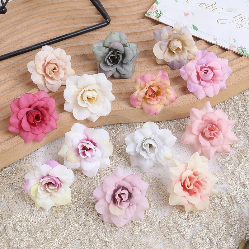 50 Stück künstliche Blumen, 4,5 cm, künstliche Blumen für Heimdekoration, Hochzeit, Hochzeit, Dekoration, Partyzubehör, DIY-Girlande, Geschenkzubehör – Detail 4