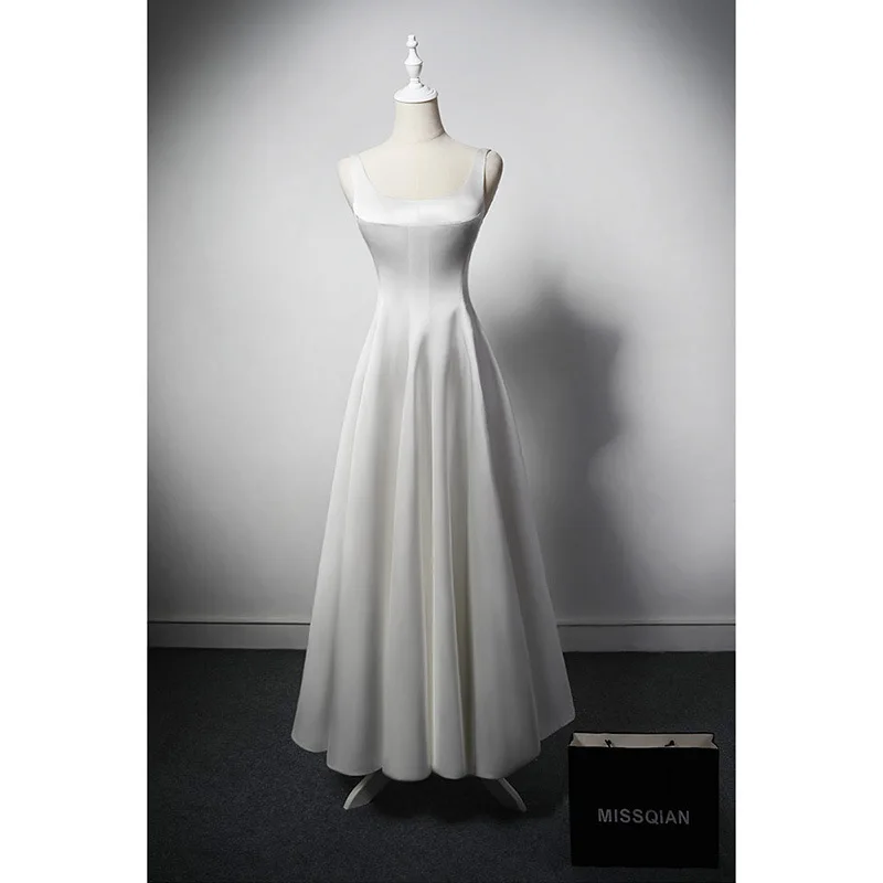 White Satin Long Prom Evening Dresses for Women Summer 2023 French Vintage Celebrity Hepburn Slim Cocktail Formal Black vestido