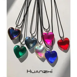 Exaggerated Personality Colorful Laser Love Heart  Pendant  Necklace for Women Girl Y2K  Summer Couple Jewelry HUANZHI 2023 NEW