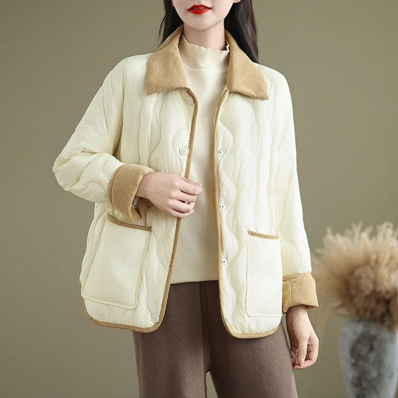 

Winter New Sle Women's ort Cotton Jaet Loose Fit irt Collar Single Button V-Ne Velvet Coat for Commuting And Casual...