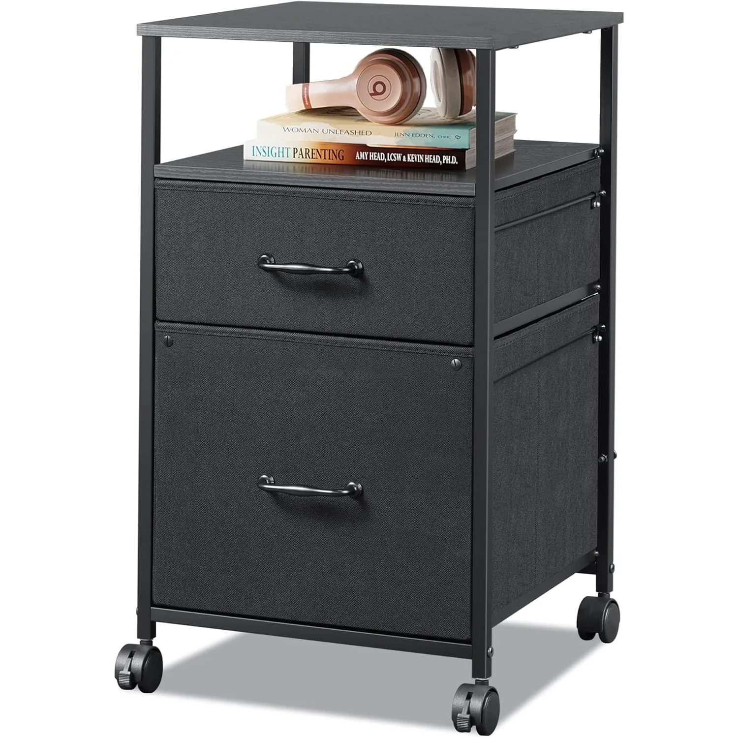 

DEVAISE 2 Drawer Mobile File Cabinet, Rolling Printer Stand with Open Storage Shelf, Fabric Vertical Filing Cabinet