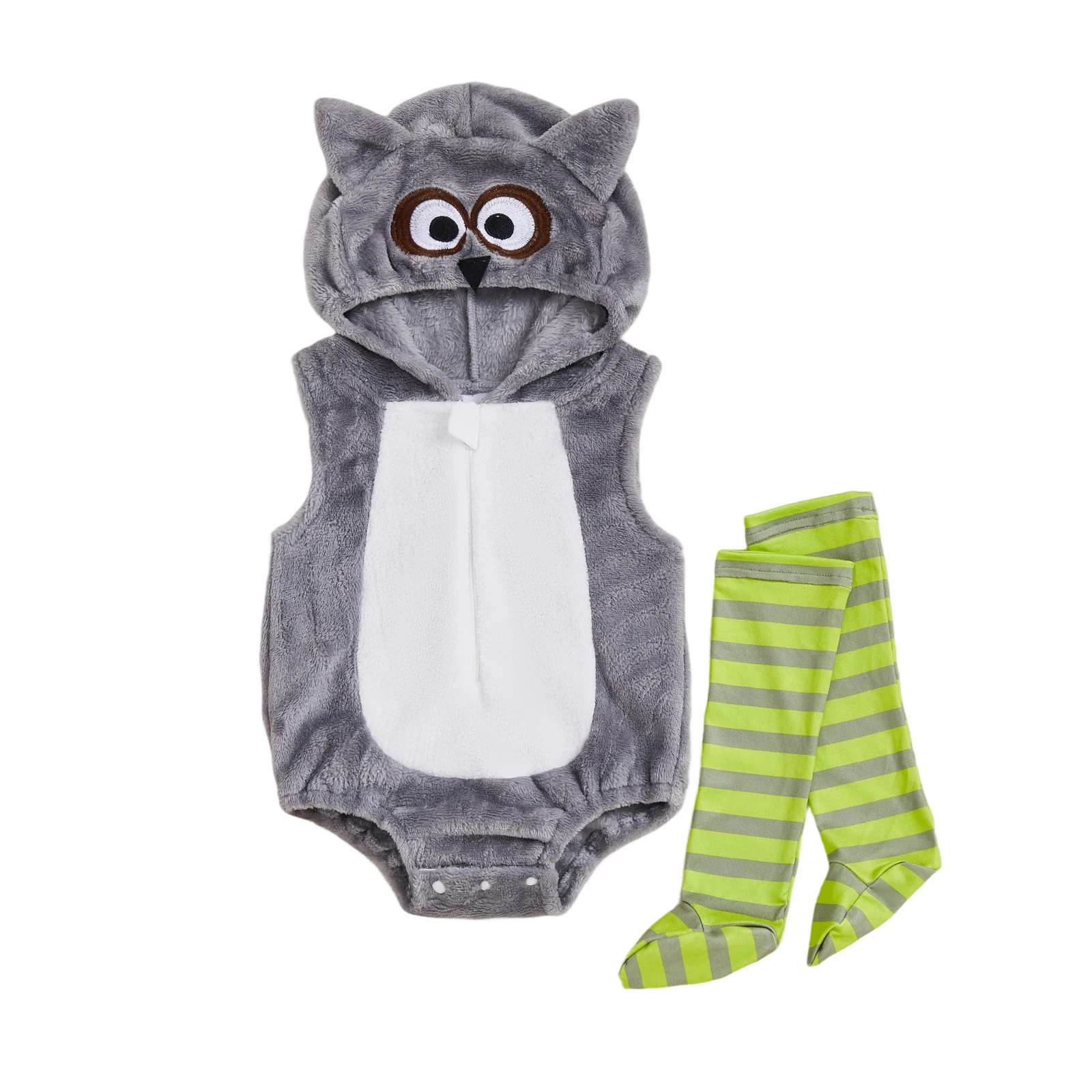 Adorável unicórnio com juba e cauda de arco-íris para crianças, macacão sem mangas com capuz e meias combinando para o Halloween