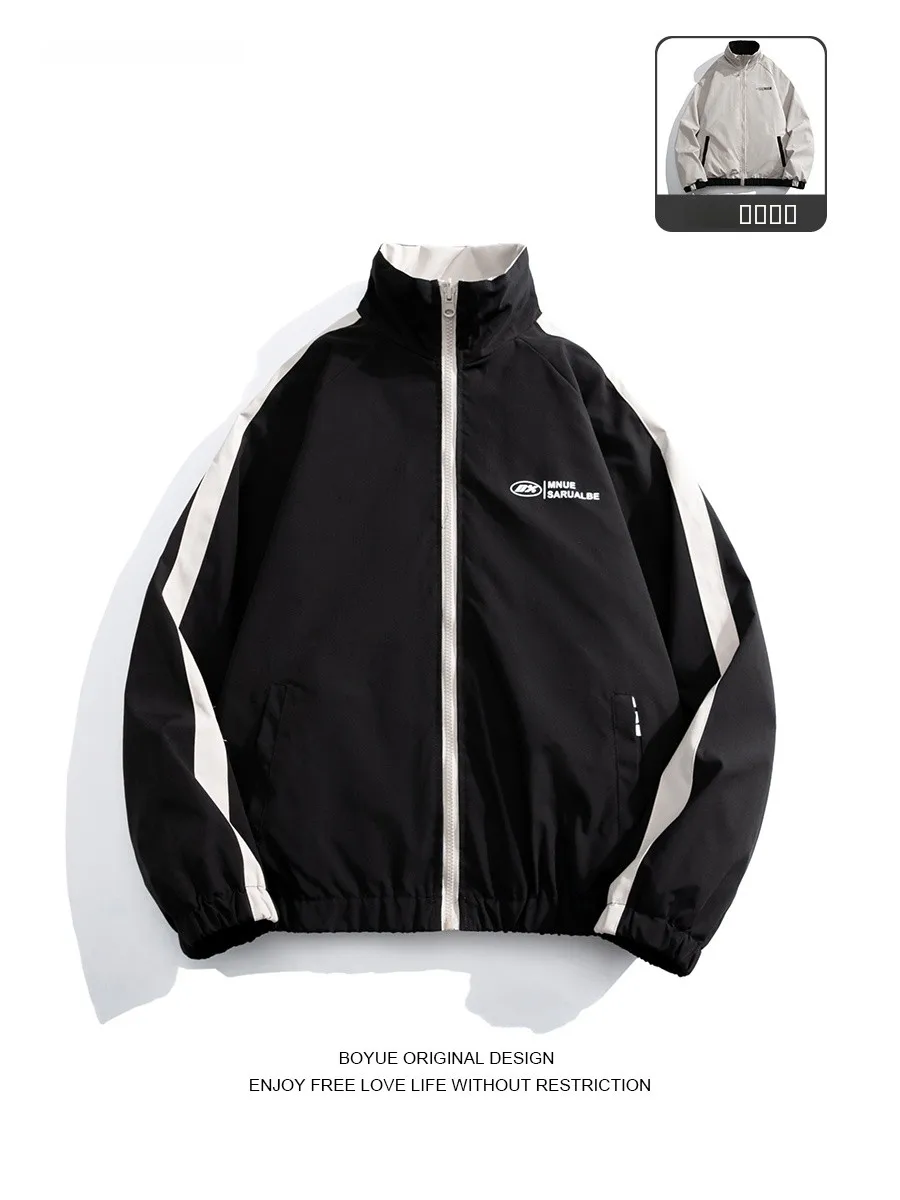 

Ветровка Boyue с двусторонним использованием, водонепроницаемая, с воротником-стойкой, для мужчин и женщин, весна-осень, цветной блок, спортивная