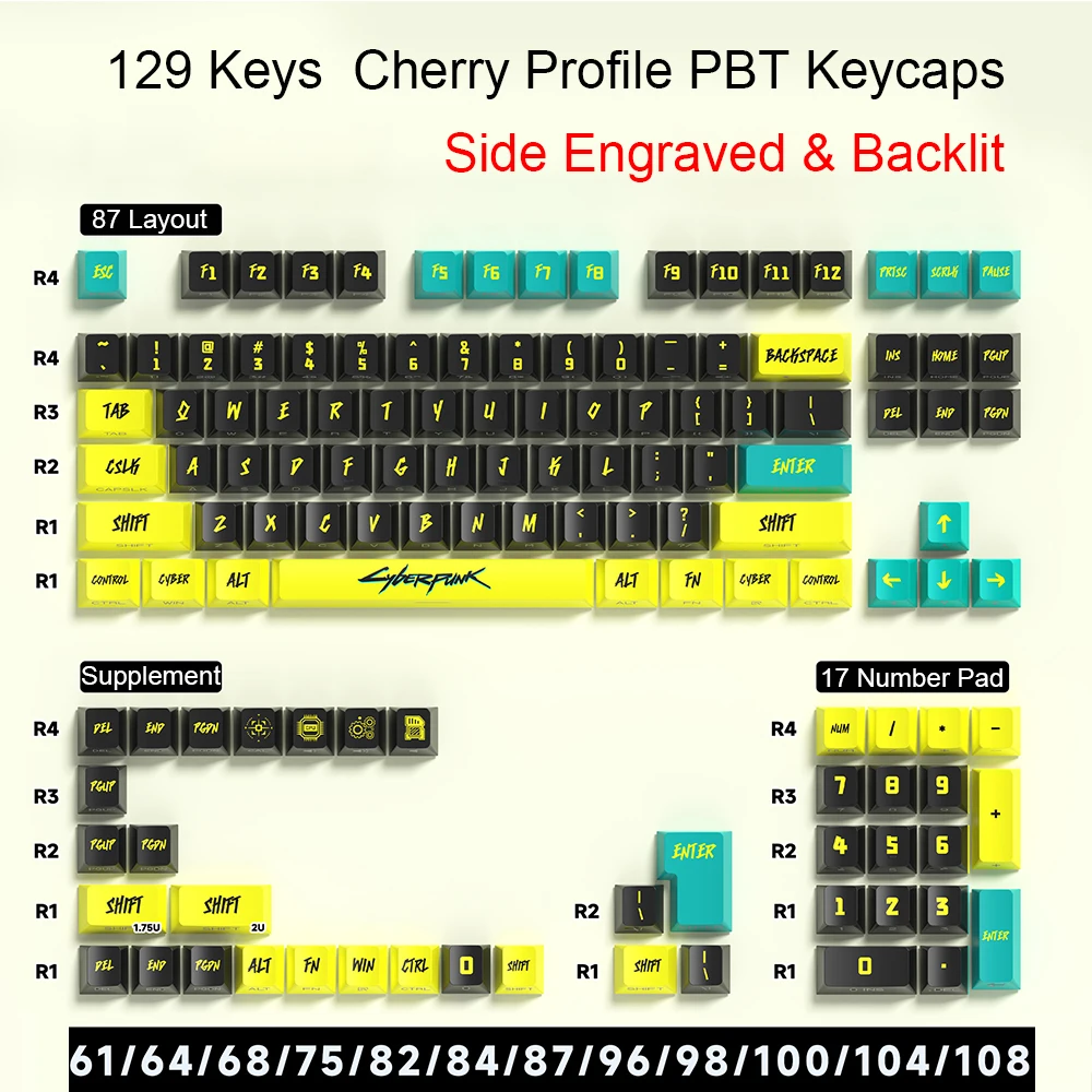PBT Keycaps Mechanical Keyboard 61 87 104 Cherry Profile Anime Custom MX Switch Caps Dye Sublimation Transparent Translucent Cap