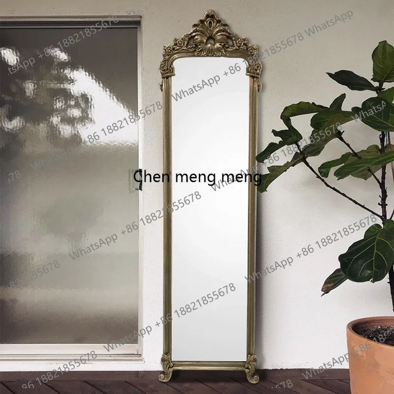 Entry ultra-narrow full-body mirror, living room entrance full-length mirror, medieval carved floor mirror can be on the wall