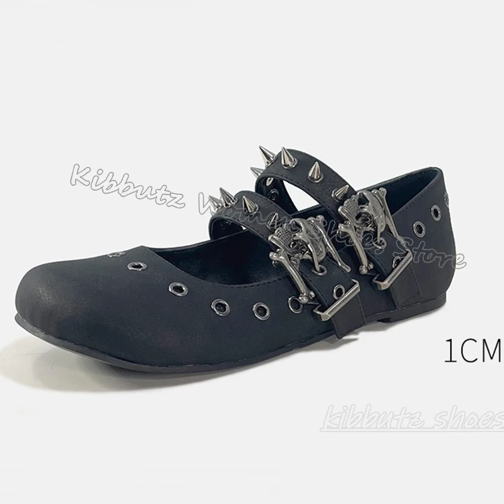 Gothic Ballet Pumps Punk Rock Belt Buckle Rivets Solid Color Slip-On Fashion Novelty Luxury Sexy Shoes Square Toe Flat with New view 4