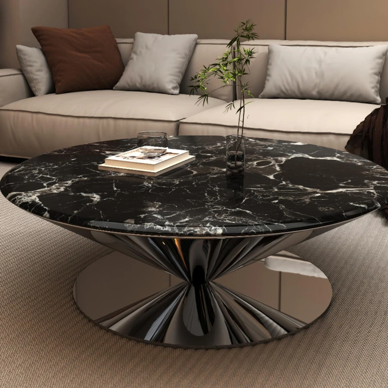 

Natural marble round coffee table designer home living room small apartment high-end luxury stone flying saucer coffee table