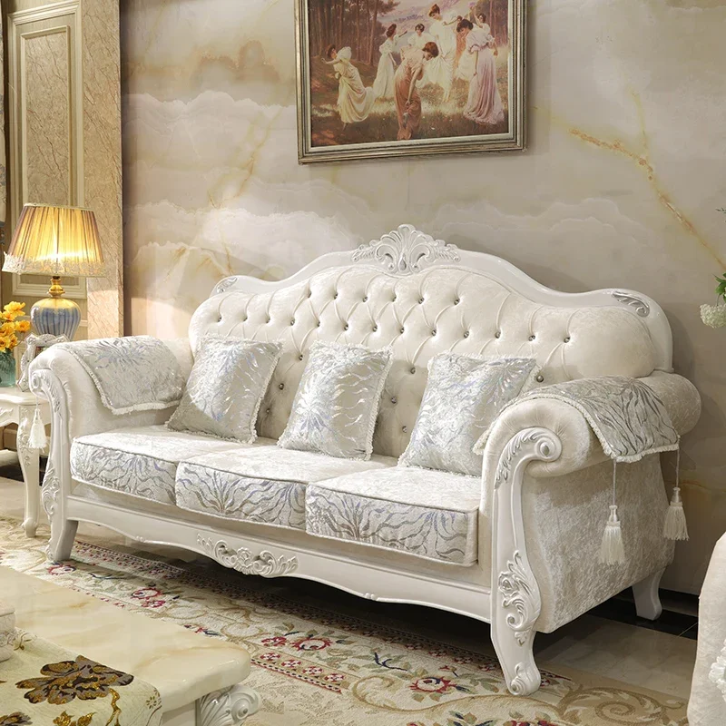 

3 Seater White Sofa Hand Carve Simple Beauty Luxury Sofa Fabric Apartment Muebles Para Salas Modernos Living Room Furniture