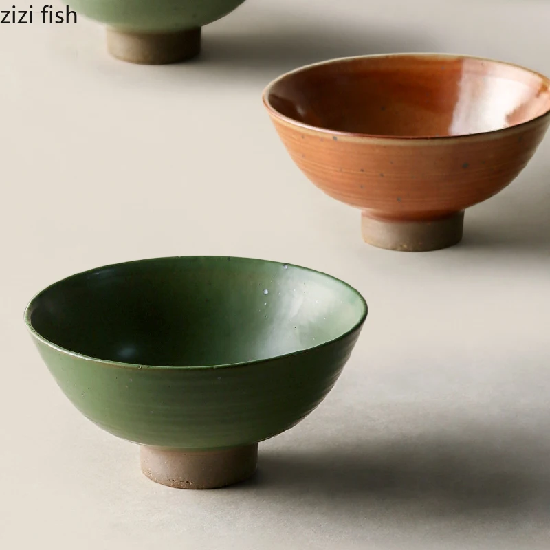 Vintage Kiln Changes Coarse Pottery Bowl High Footed Soup Bowl Ramen Bowl Salad Bowls Dessert Bowls Molecular Cuisine Tableware