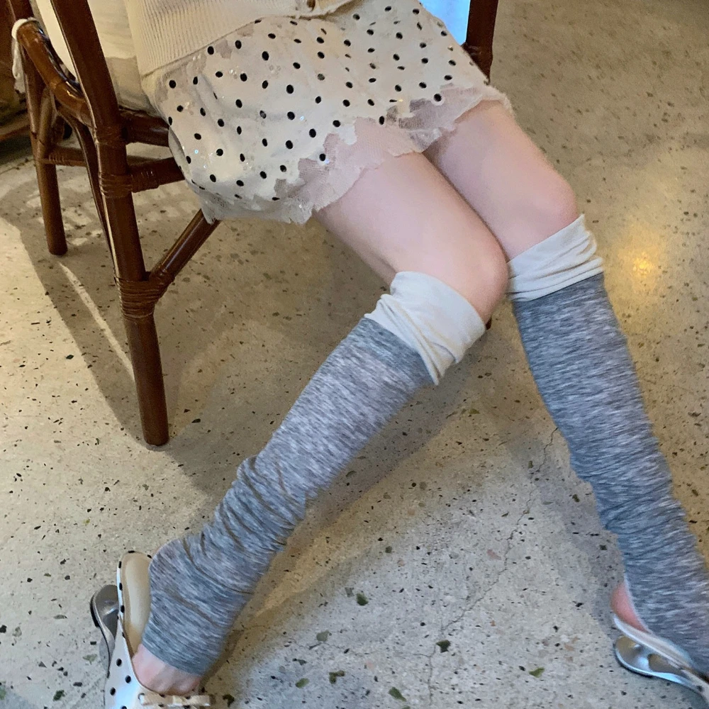 Summer Women Spliced Thin Slouch Socks Korean Ins Simple Over-the-knee Socks Outdoor Sun Protection Daily Japanese Footed Socks