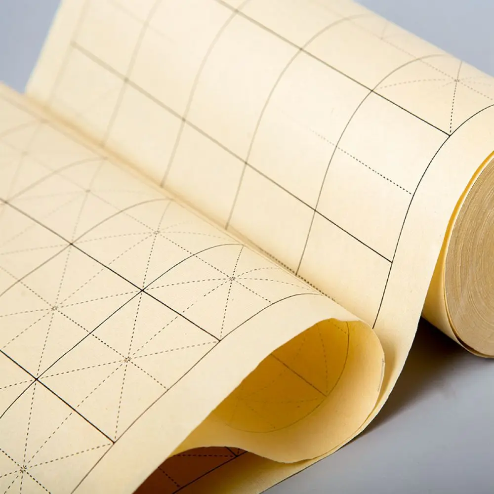Thickened Rice Grid Practice Paper Roll For Chinese Brush Writing Semi Ripe Xuan Training Art Stationary For Students