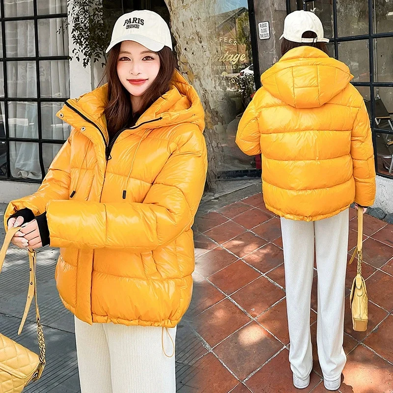 

Winter Women Jacket Coats Parkas Female Glossy Down Cotton Hooded Overcoat Thick Warm Jackets Windproof Casual Snow Outerwear