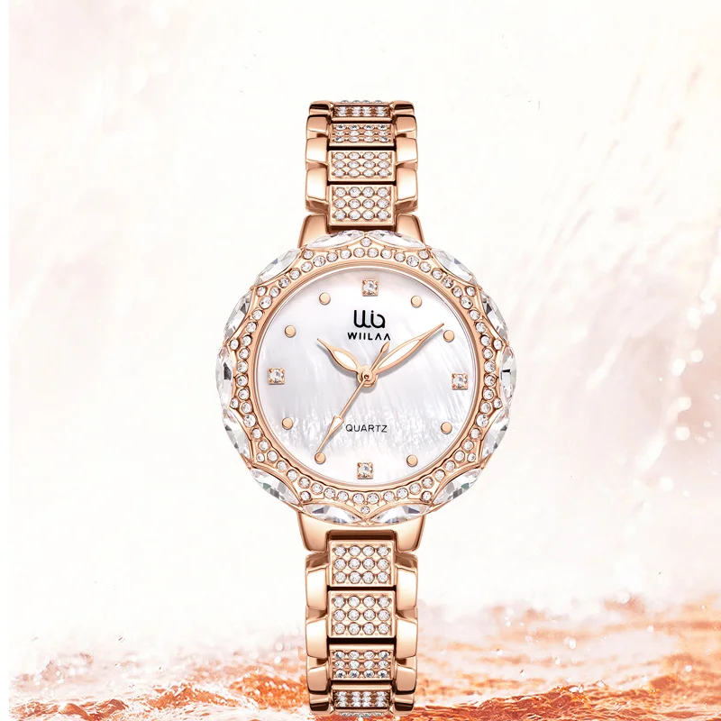 WIILAA Women Wrist Watches For Female Clock Rose Gold Women Bracelet Quartz Watches ladies Luxury Elegant Rhinestone Dropship
