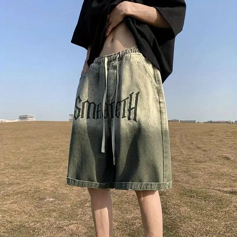 Washed Gradient Jeans Style Loose Straight Denim Shorts Ins Trendy Brand Daddy Wide-leg Pants All-match Casual Five-point Pants