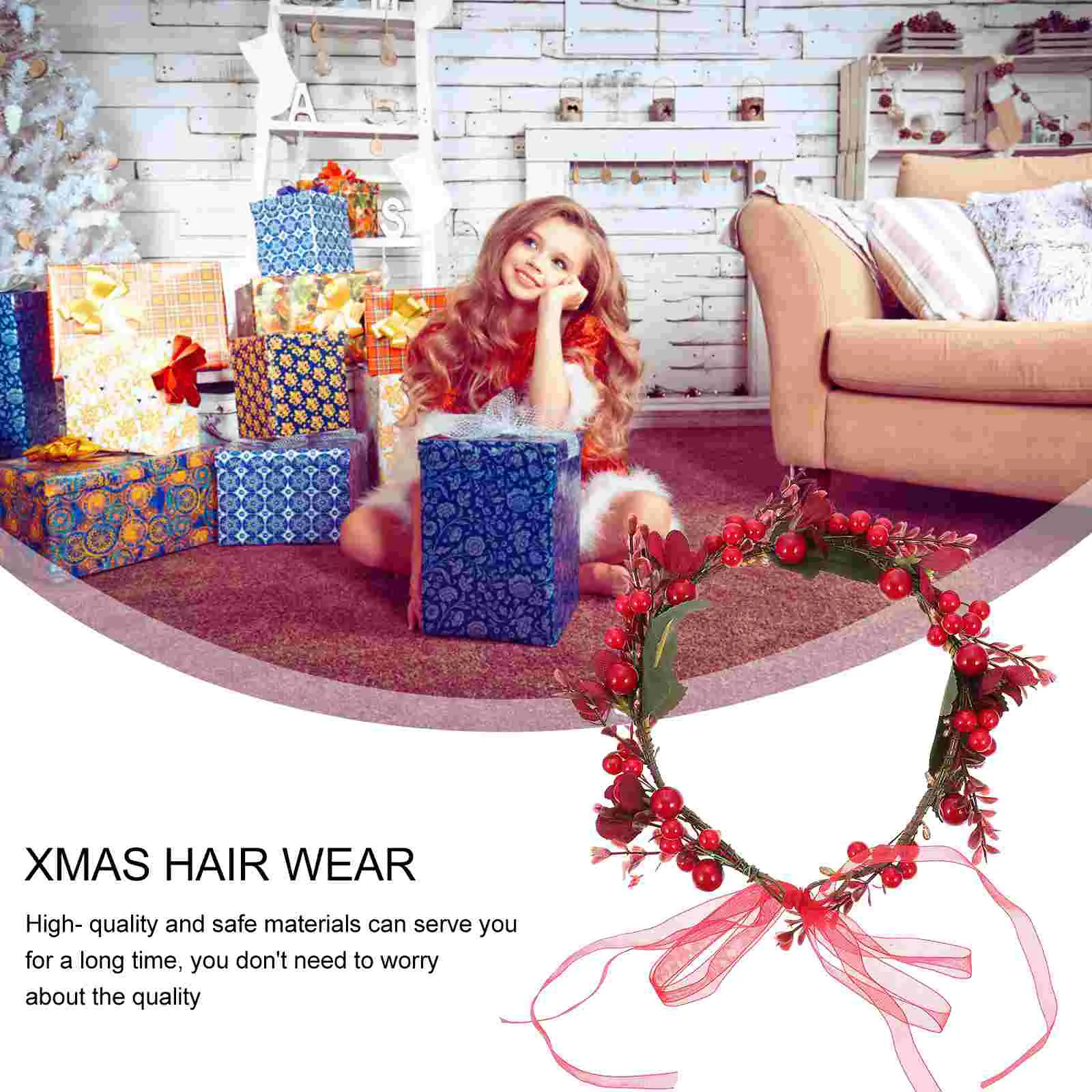 Christmas Wreath Hair Decoration Simulated Berry Headdress Bride Ribbon Xmas Simulation Bridal Delicate Hairband