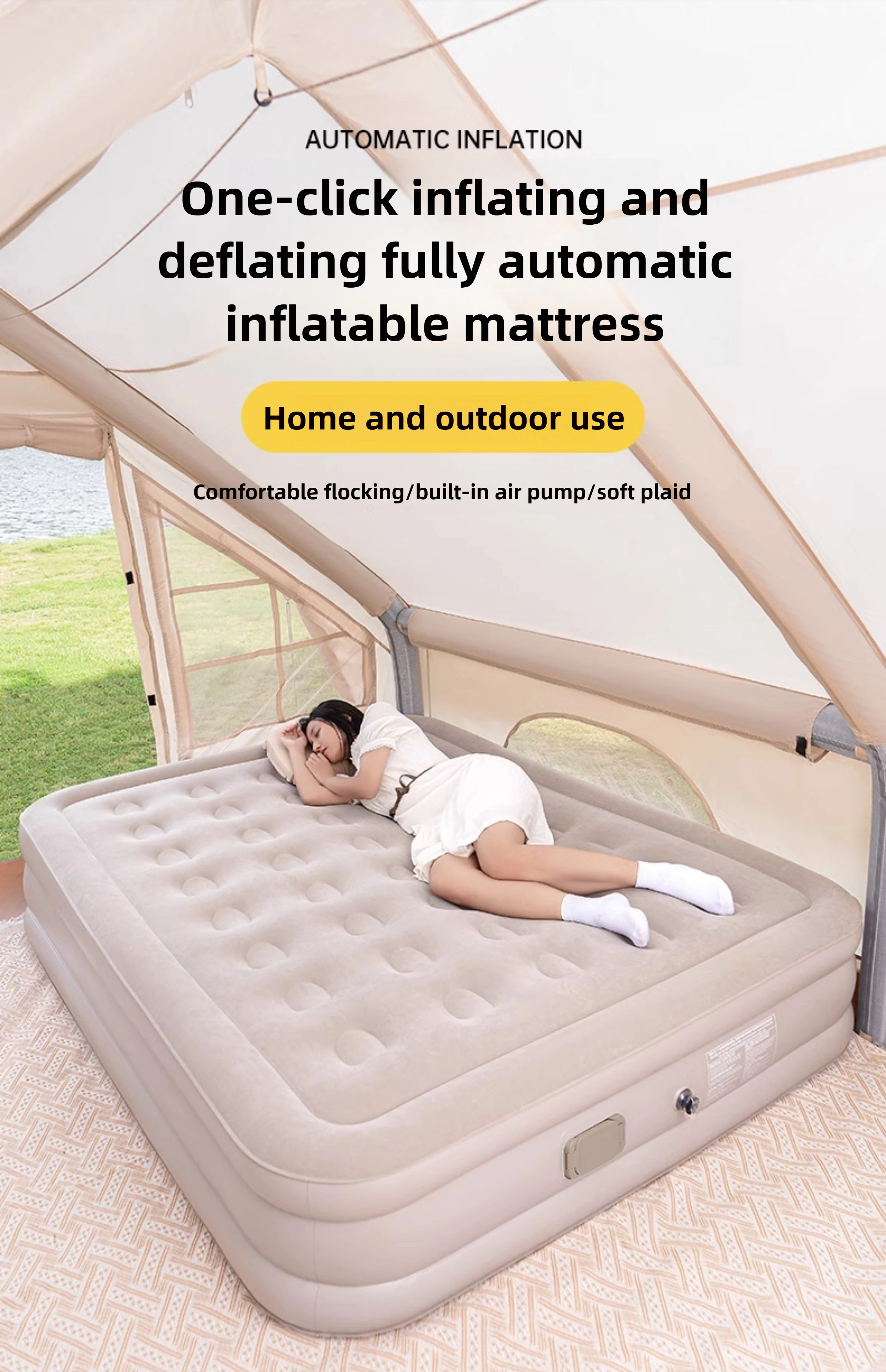 

Automatic Inflatable Camping Air Bed with Built-in Pump,Inflatable SleepingPad,ForTent&Outdoor Camping-Quick Inflation/Deflation