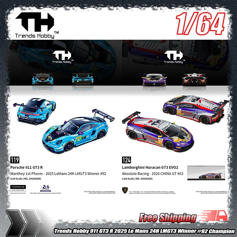 

Trends Hobby 1:64 911 Gt3 R 2025 Le Mans 24h Lmgt3 Winner #92 Champion Alloy Diecast Model Custom Children'S Toys Ornament Gifts