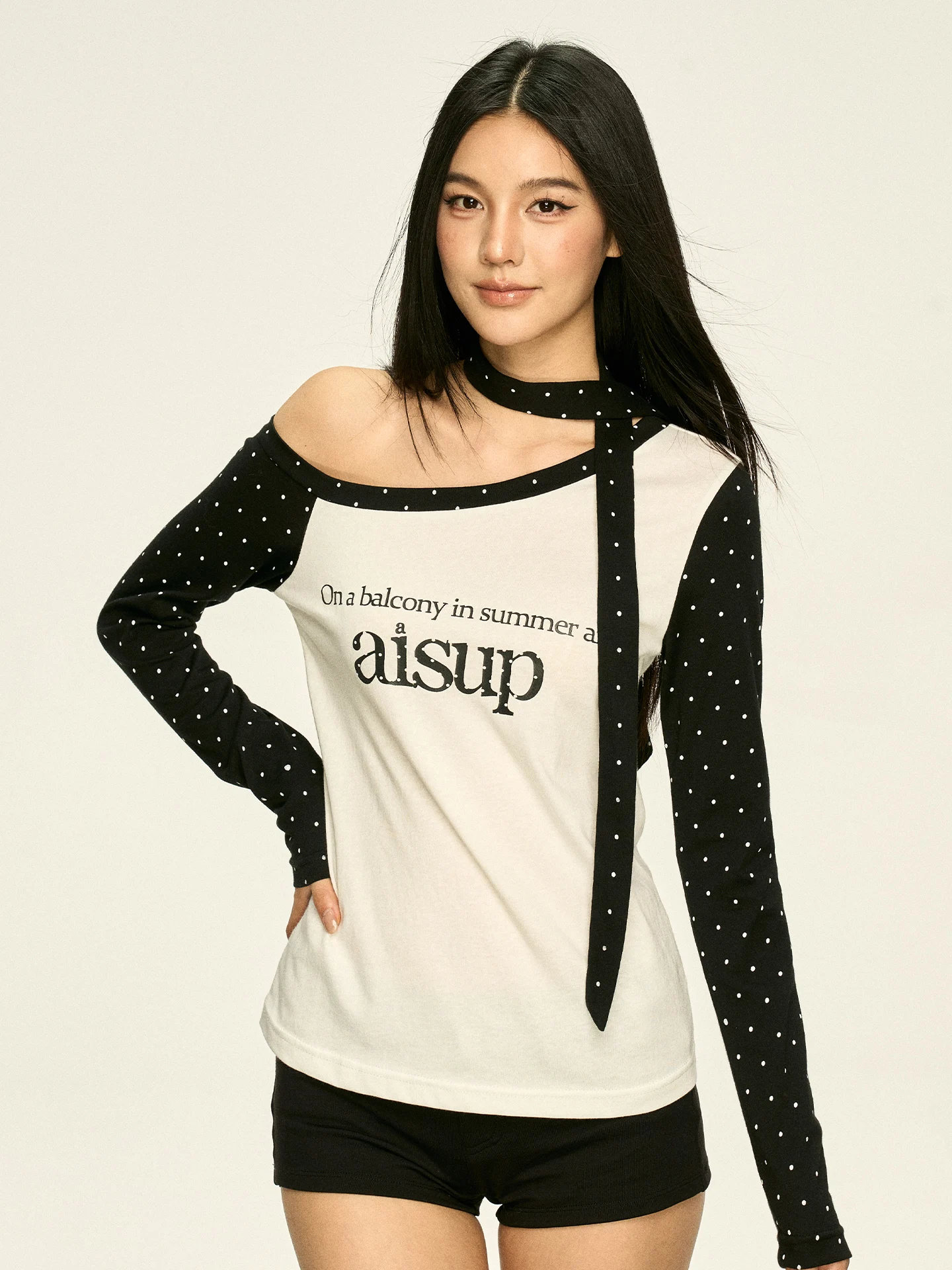 Aaisup Korean Style Long Sleeve Letter Print T-Shirt Women's round Neck Base Shirt Spring Autumn New Style Color Block Should...