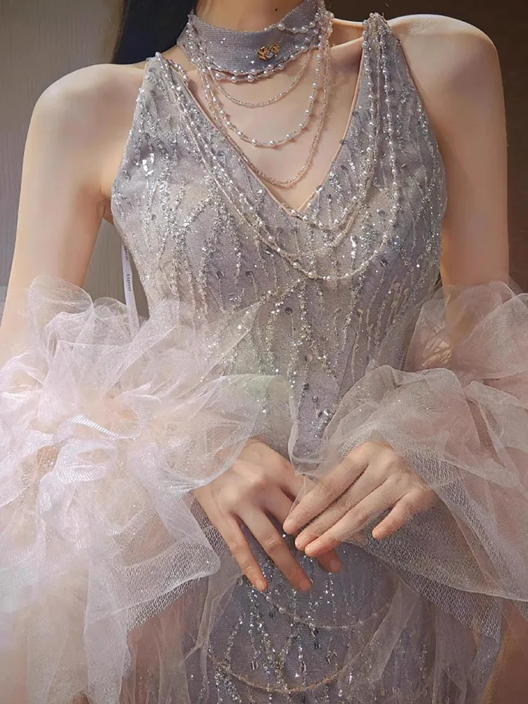 Vestido de Noiva E de Cauda de Peixe com Cintura Alta, Robe de Manhã, Vestido Longo para Festa de Noivado, Luxuoso e M...