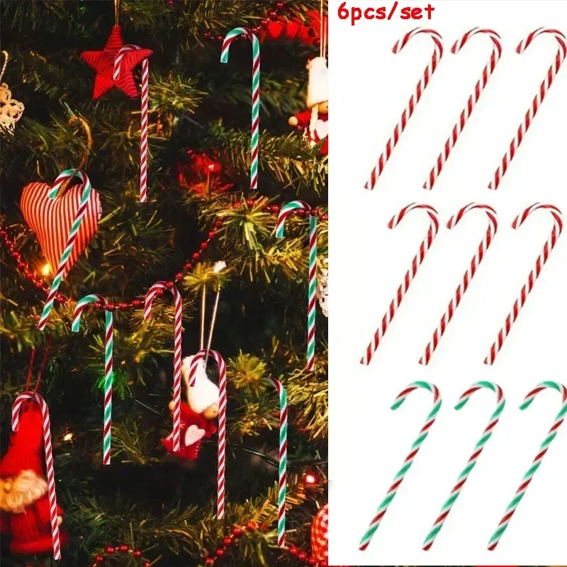 6pcs/set Christmas Candy Canes Acrylic Xmas Tree Hanging Twisted Crutch Pendant New Year Christmas Party Home Decoration