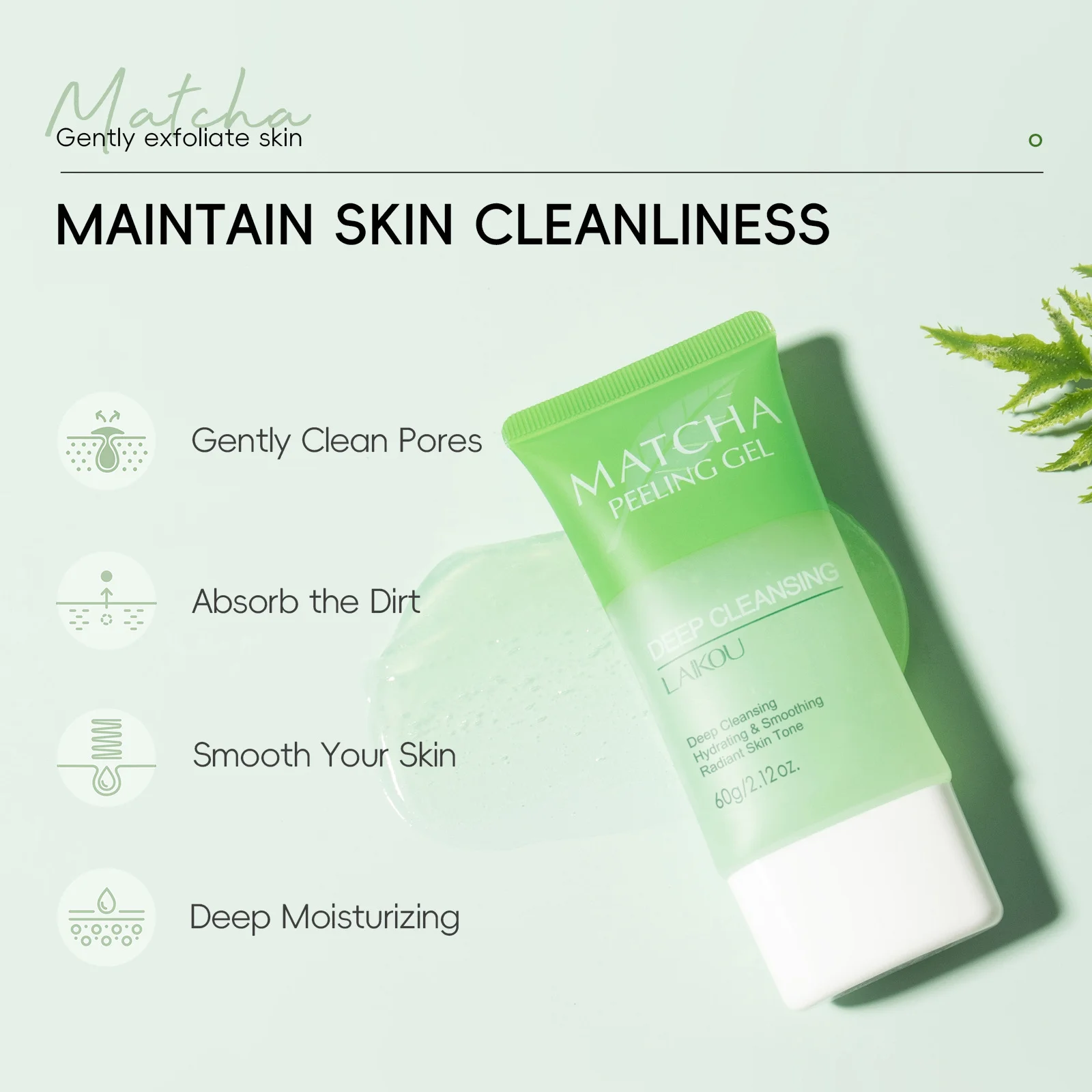 LAIKOU Matcha Peeling Gel 60g Deep Cleansing Exfoliating Gel Remove Dead Skin Hydrating Brighten Facial Scrub Exfoliator