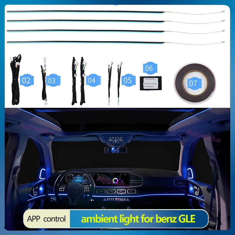 

64 Colour Ambient Light For Mercedes Benz W167 2020 GLE GLS GLE53 GLS63 Car Luminescence Roof Light Decorative Lamp