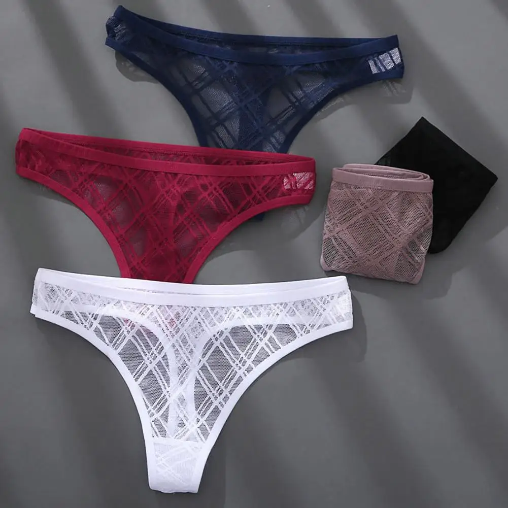 

Women Thong Sexy Solid Color Breathable Lady G-string See-through T-shape Hollow Out Briefs Soft Lace Low Waist Panties