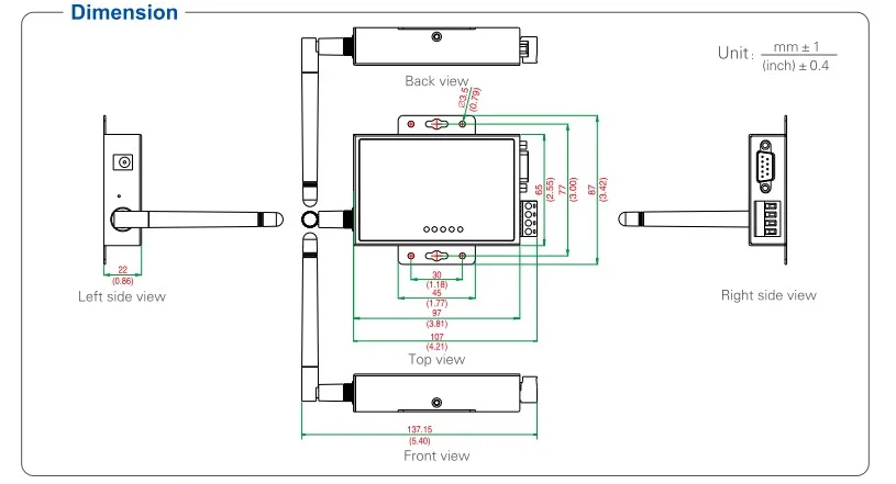 Server perangkat serial RS-232/485/422 Server WIFI Konverter Ethernet TCP/IP