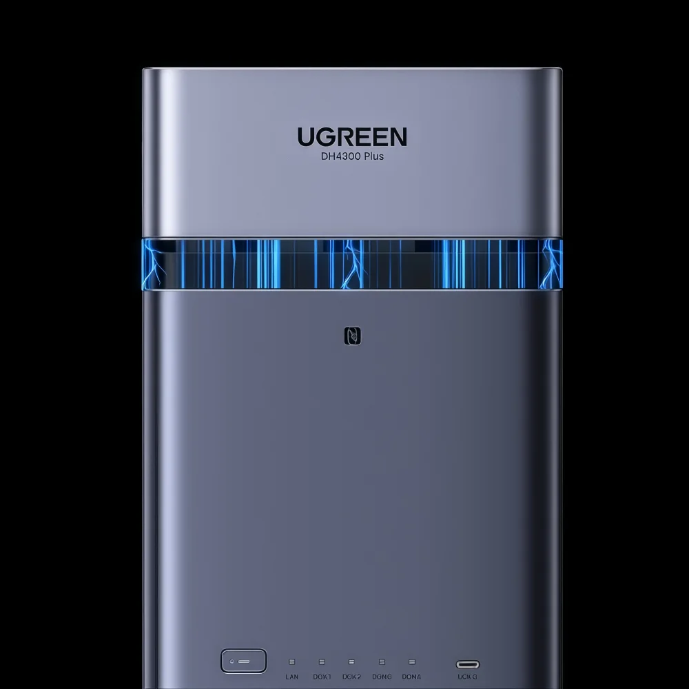 TLF UGREEN DH4300 Plus Mini Home NAS AI Rockchip Octa Core A55-A76 8GB LPDDR4X 4 Bay SATA HDD SSD NFC RJ45 2.5GbE Rede Sto