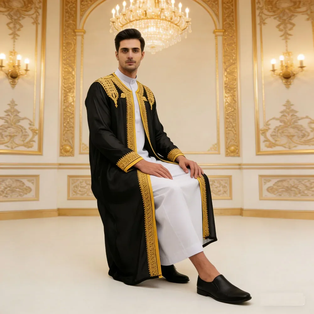 

Ближневосточный традиционный арабский мужской халат с вышивкой Thobe Thoub Dishdasha Jubba Eid Djellaba Open Kimono Abaya Саудовские халаты