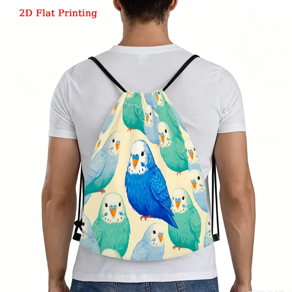 Blue And Green Parakeet Pattern Drawstring Backpack, Travel Shoe Bag, Fitness Sports Backpack, Travel Outdoor Drawstring Bag