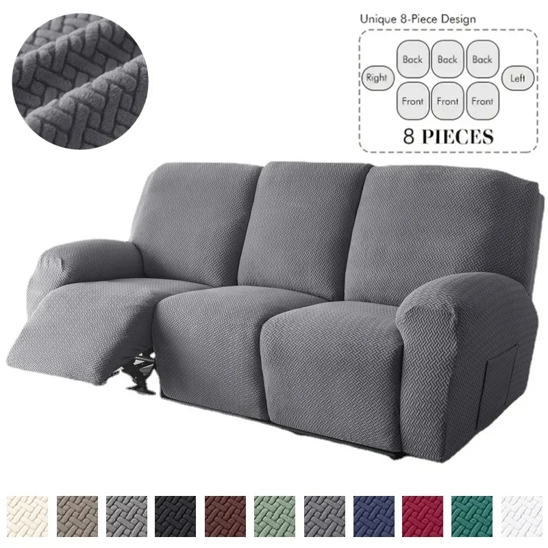 

3 Seater Solid Color Recliner Sofa Cover Jacquard Stretch Sofa Covers Non Slip Relaxing Couch Slipcover for Living Room