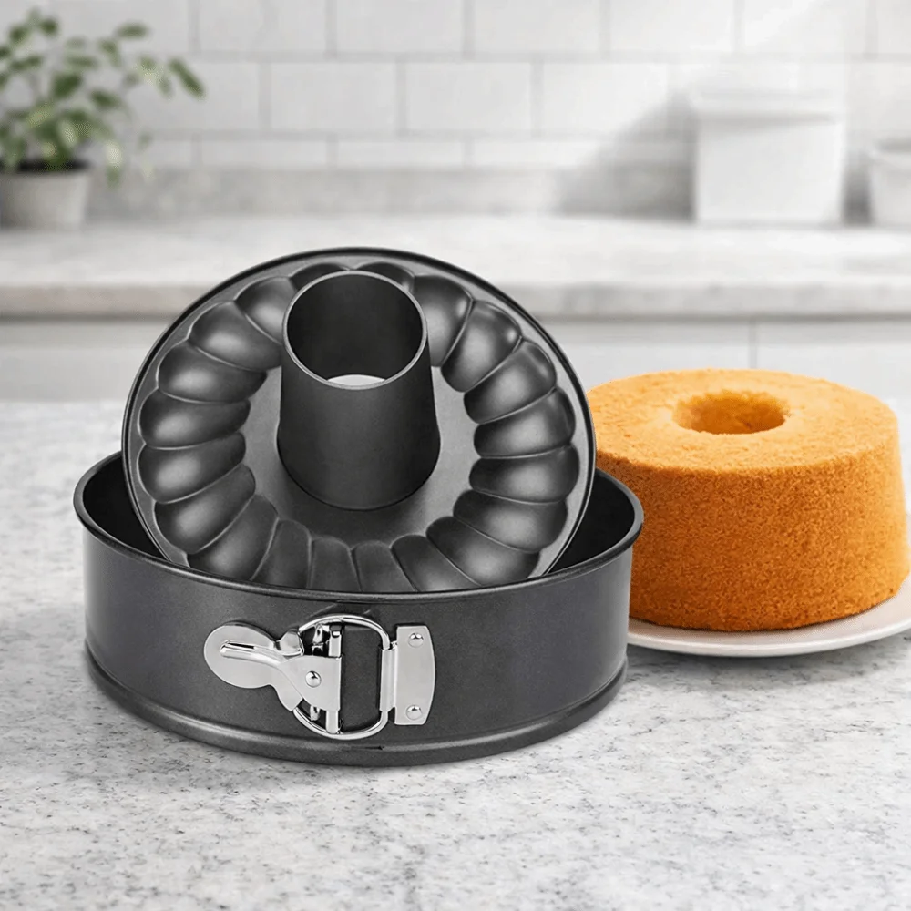 2 in 1 7 in Chiffon Cake Pan with Buckle Detachable Bottom Springform Cake Pan Carbon Steel Non-stick Hollow Chimney Cake Mold