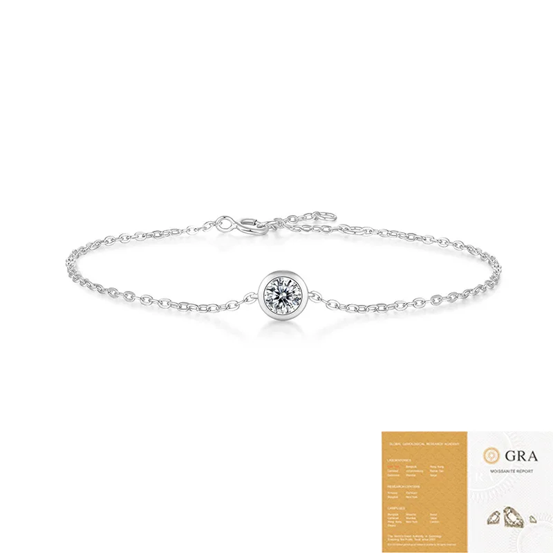

925 sterling silver Mozambique diamond women's bracelet, single diamond, high-quality holiday gift
