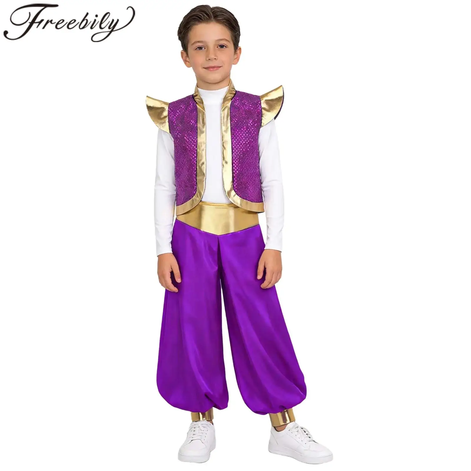 

Костюм арабского принца для мальчиков: жилет и брюки в индийском стиле, мифологический арабский сказочный наряд для Хэллоуина